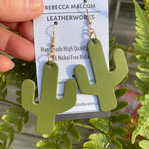 Leather Cactus Earrings