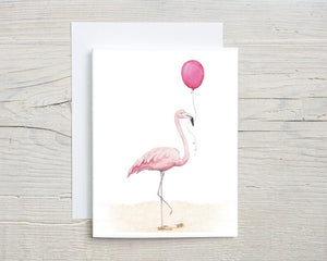 Flamingo with Balloon Greeting Card