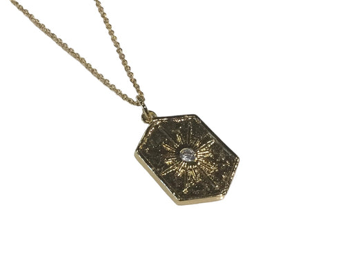 Gold Sun and Crystal Medallion Necklace
