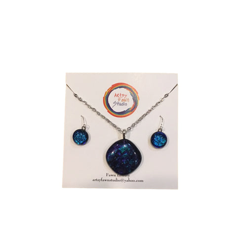 Dichroic Fused Glass Necklace & Earrings Set