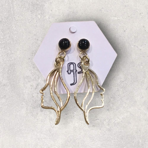 Abstract Face Black Bezel Earrings