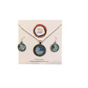 Painted Glass Necklace & Earrings Set