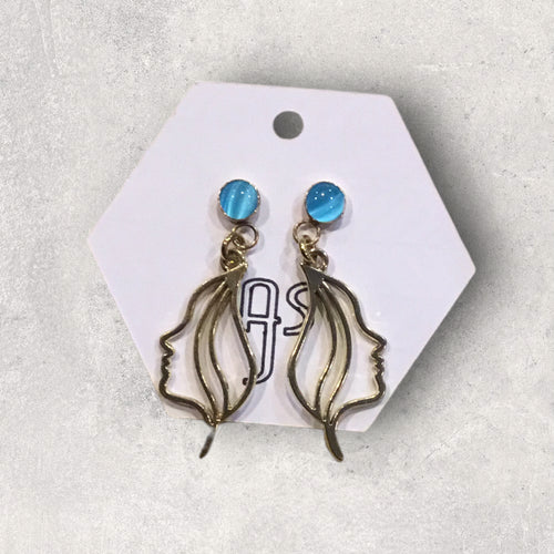 Abstract Face Aquamarine Bezel Earrings