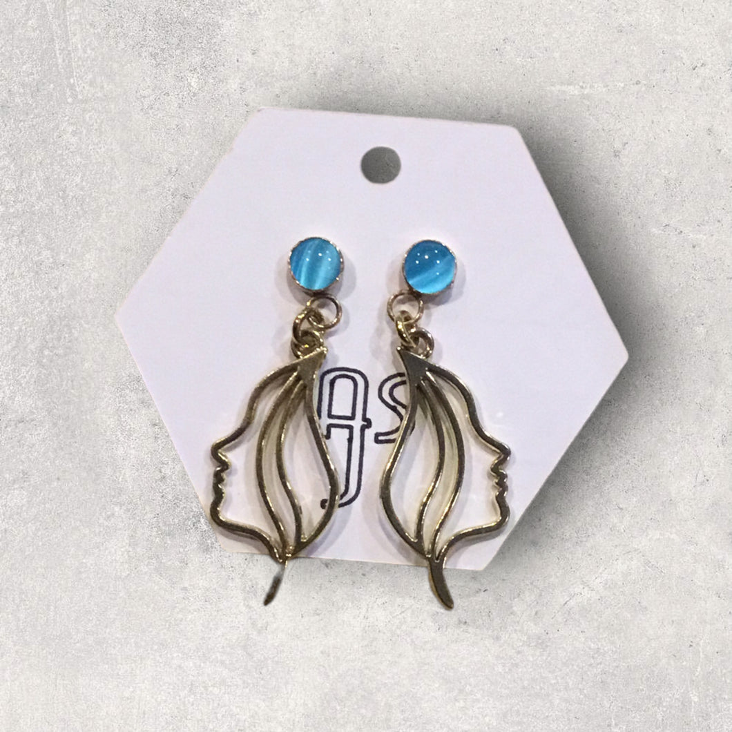 Abstract Face Aquamarine Bezel Earrings