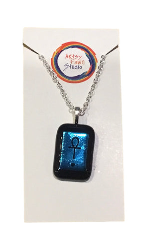 Ankh dichroic fused glass necklace