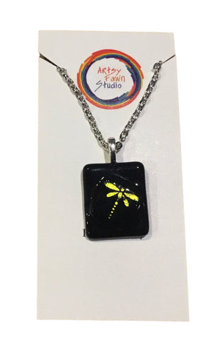 Dragonfly dichroic fused glass necklace