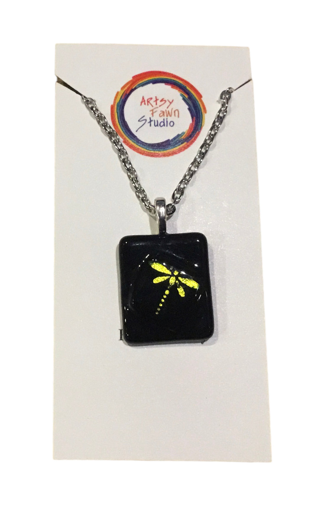 Dragonfly dichroic fused glass necklace