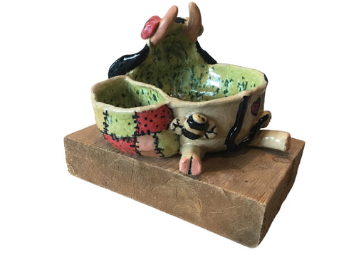 Joyful Cow Soup & Crackers Bowl Green and Black