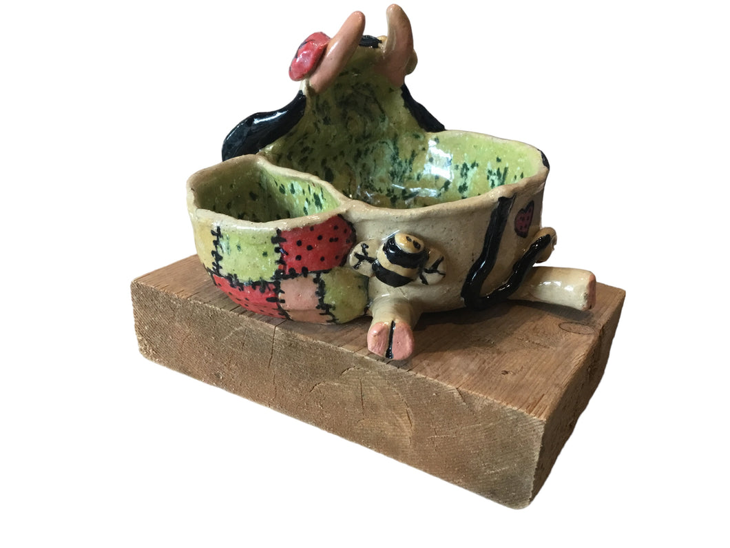 Joyful Cow Soup & Crackers Bowl Green and Black