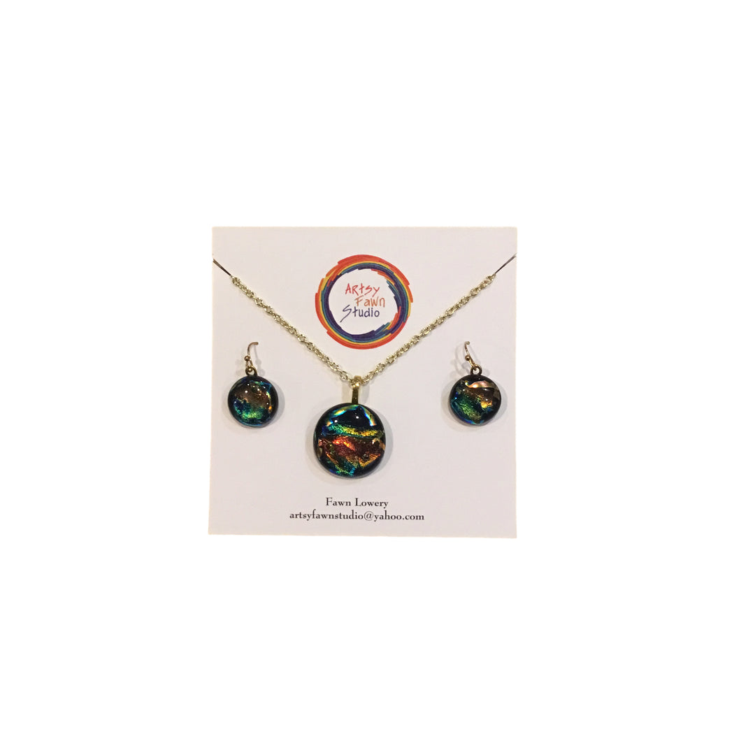 Dichroic Fused Glass Necklace & Earrings Set