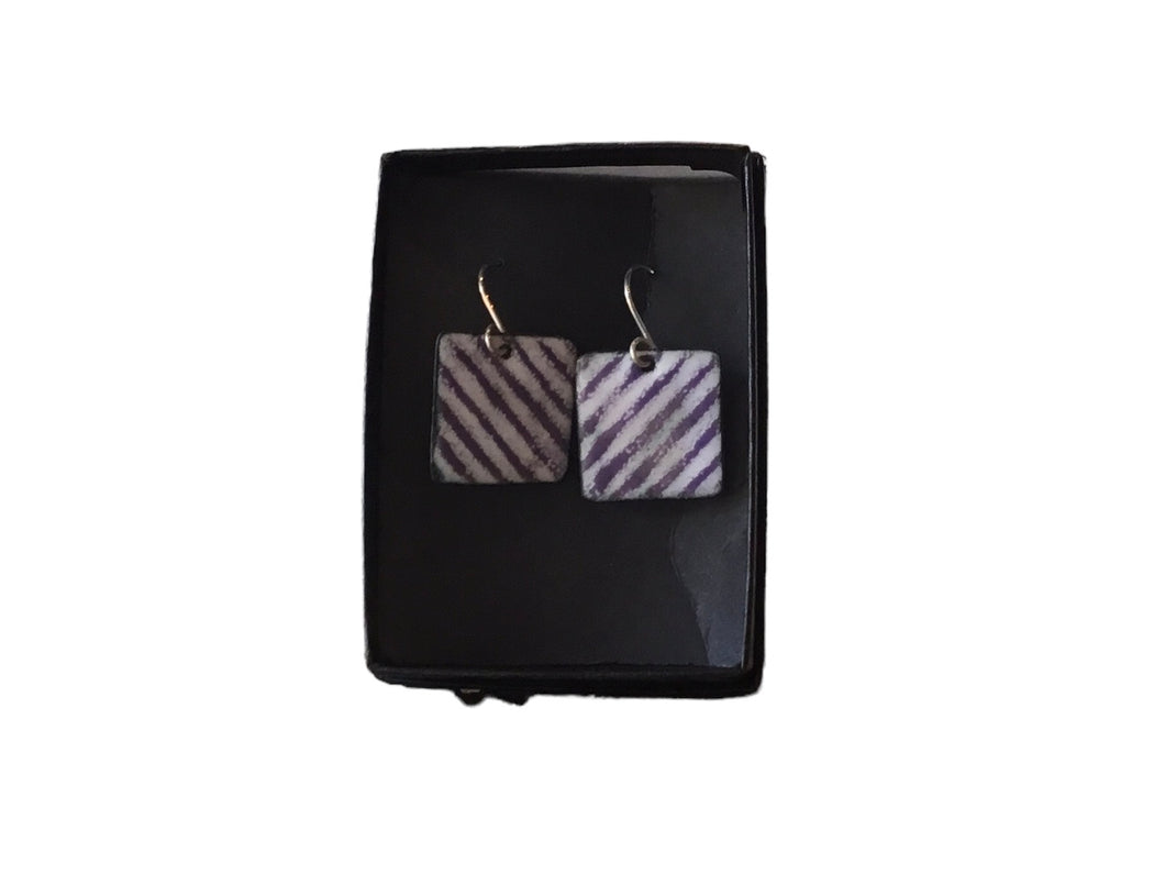 Lavender/White Square Earrings
