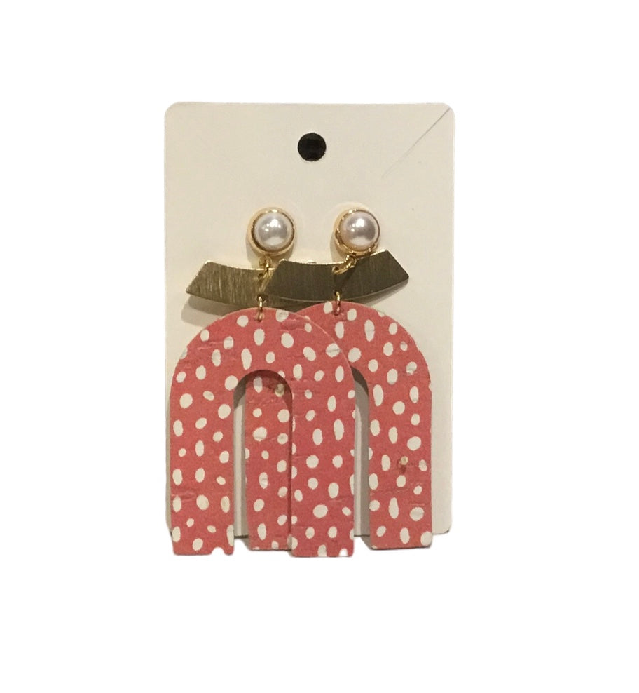 Coral Polka Dot Arches with Pearls Earrings