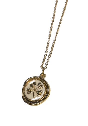 Large Gold/Gold White Shamrock Necklace