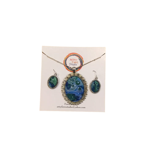 Painted Glass Necklace & Earrings Set