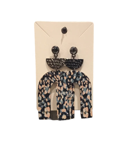 Animal Print Peach and Navy Arch Earrings