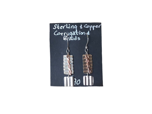 Corrugated Sterling & Copper Braid Earrings