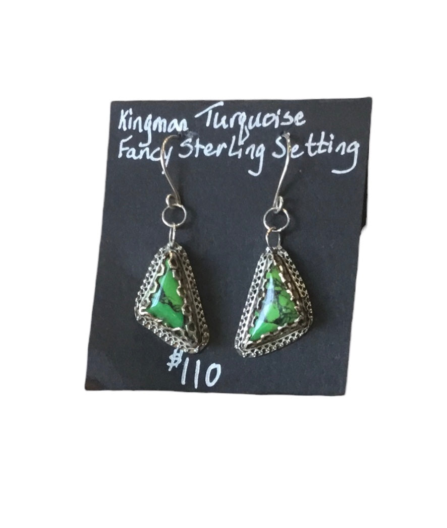Kingman Turquoise Earrings - Fancy Sterling Setting