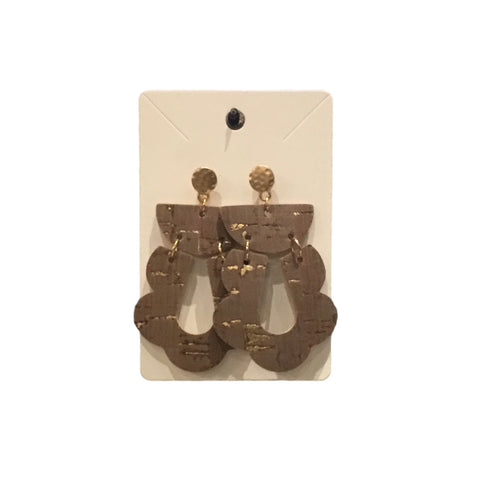 Brown Leather Scalloped Earrings