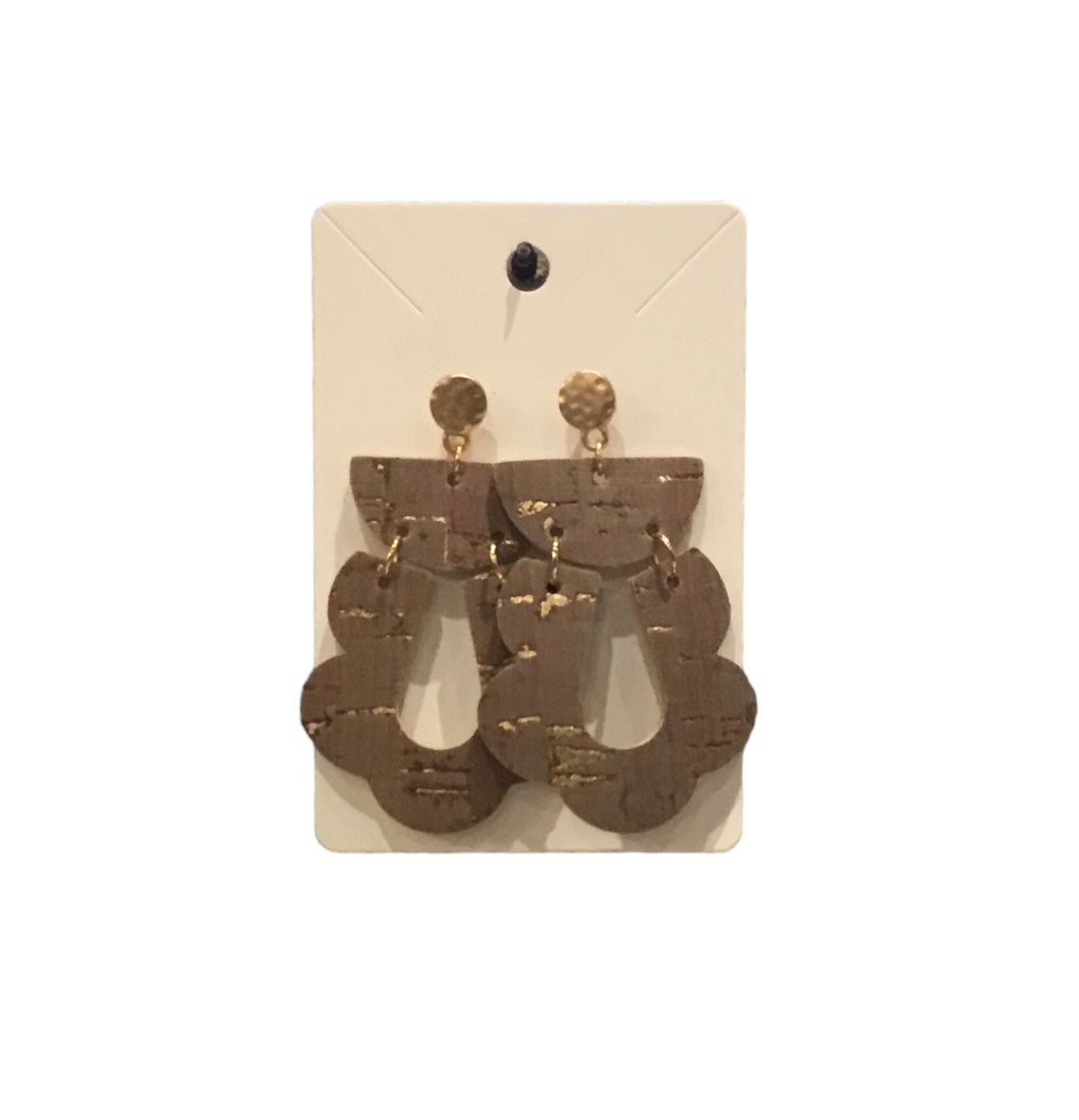 Brown Leather Scalloped Earrings