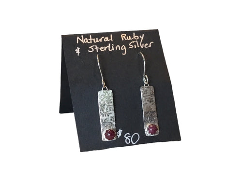 Natural Ruby Rectangle Earrings
