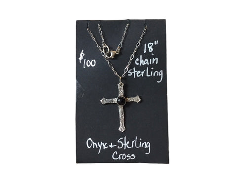 Onyx & Sterling Cross Necklace