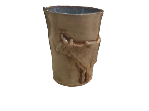 Tan and Blue Cow Tumbler