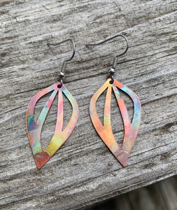 Copper open leaf earrings