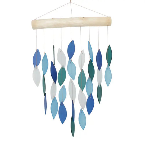 Blue Cascade Tumbled Glass Wind Chime-Small