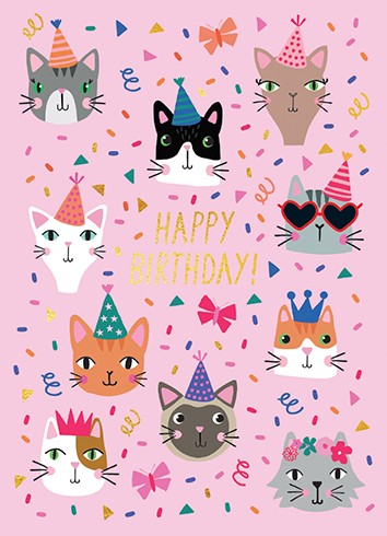 Party Cats Happy Birthday Greeting Card