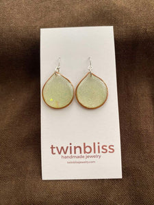 Large hint of green drops in copper earrings