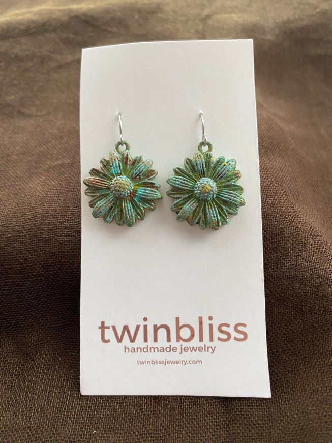 Sedona patina sunflower earrings