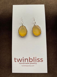 Textured silver yellow drop earrings