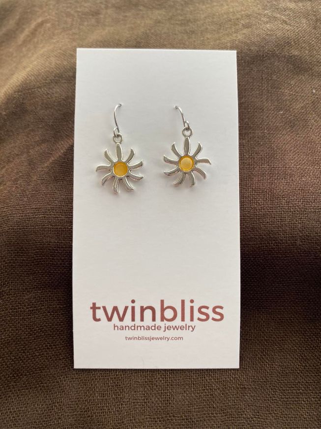 Silver sun in yellow earrings