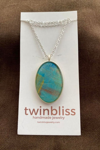 Large oval on silver necklace