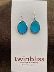 Copper drop in blue earrings