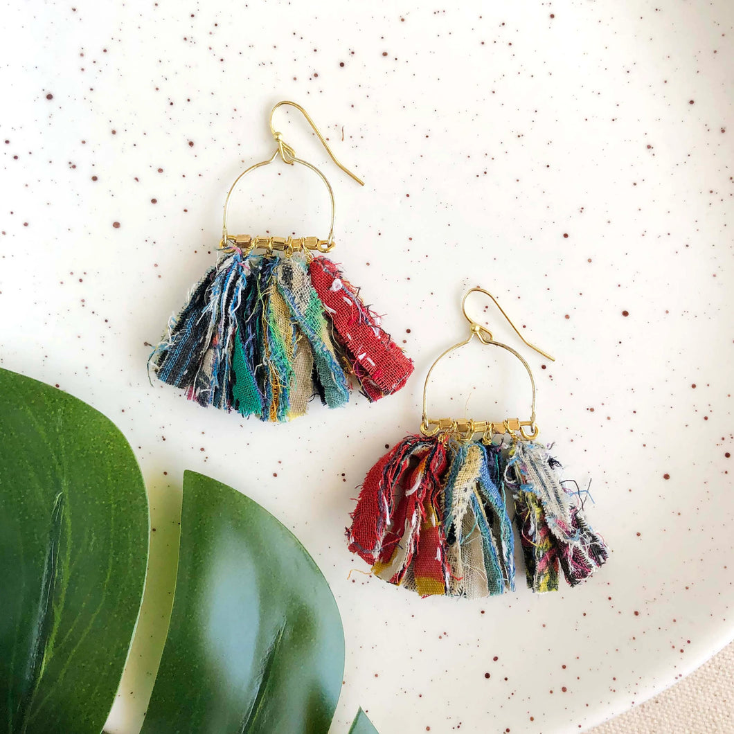Fringed kantha earrings