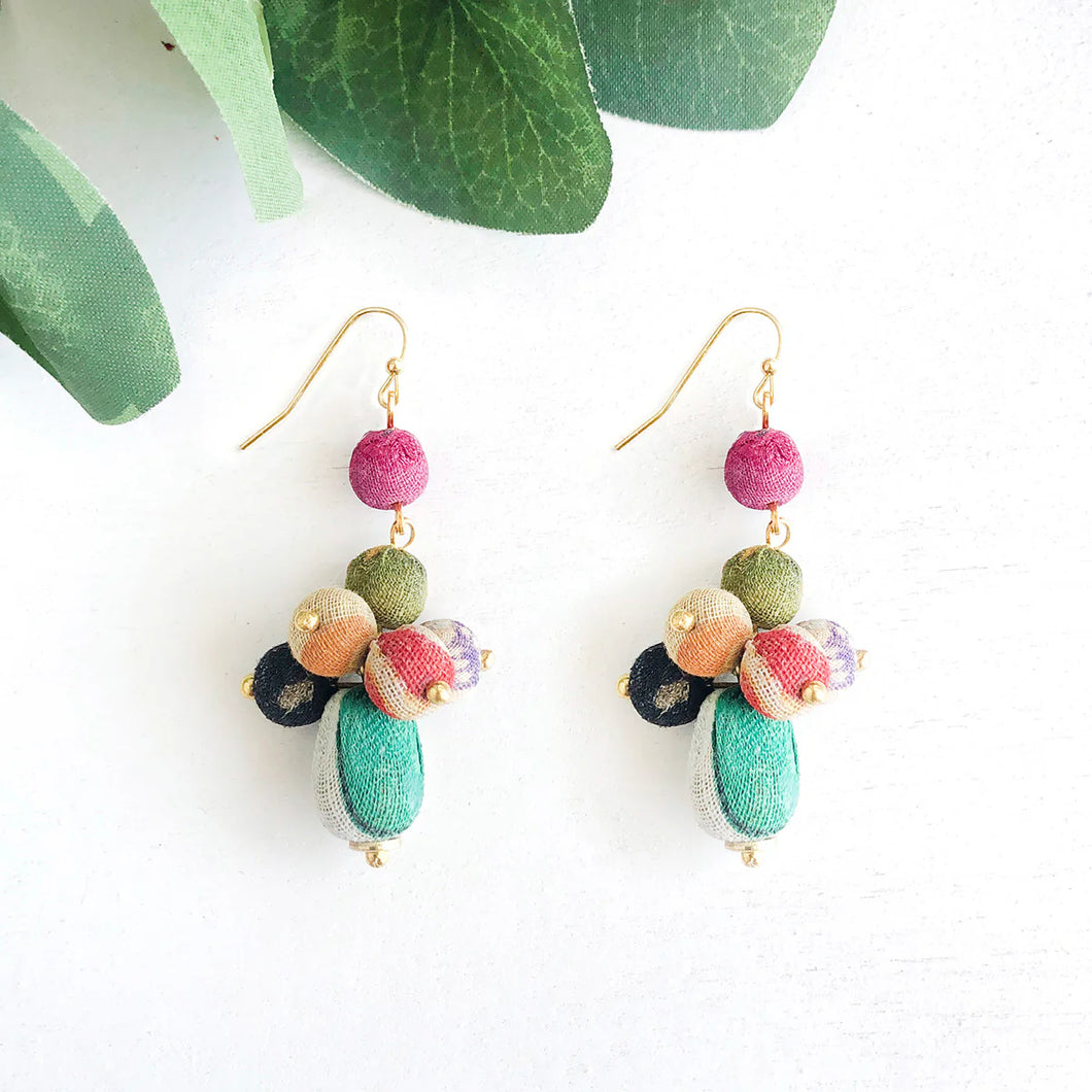 Kantha tiered droplet earrings