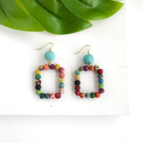 Kantha dangling square earrings