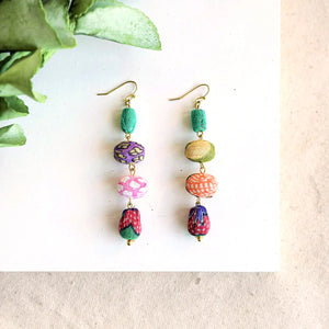 Pebbled kantha drop earrings