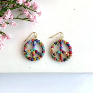 Kantha milieu peace symbol earrings