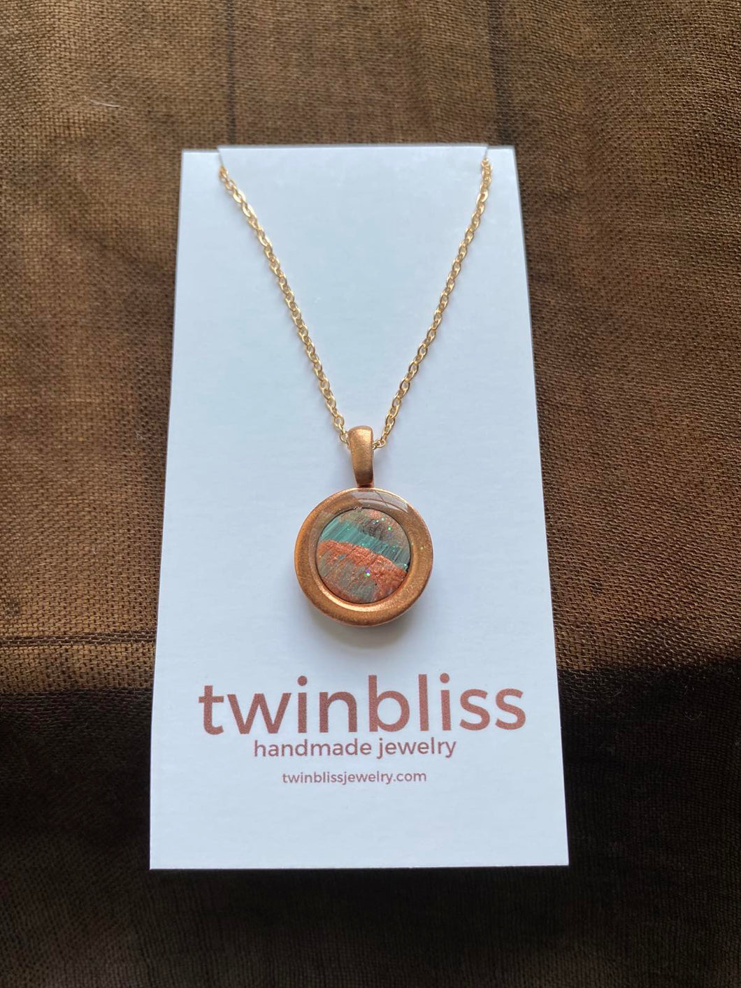 Earth & Sea Necklace - Abstract Art Copper Circle