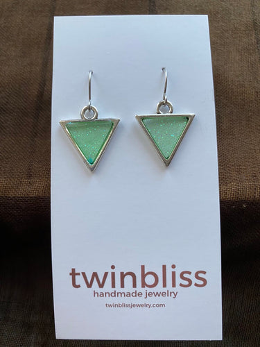 Sparkle & Shine Earrings - Light Green Small Silver Triangle
