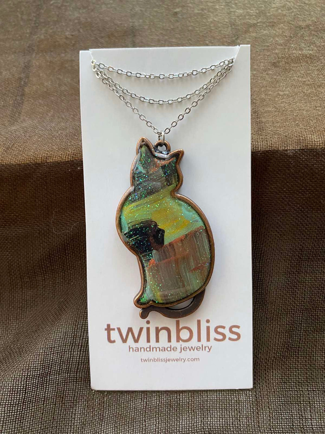 Earth & Sky Necklace- Abstract Art Cat Silver