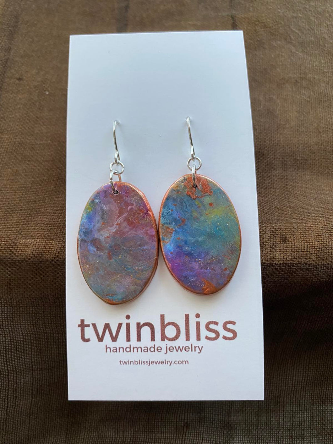 Earth & Sky Earrings - Large Copper/Blue Oval