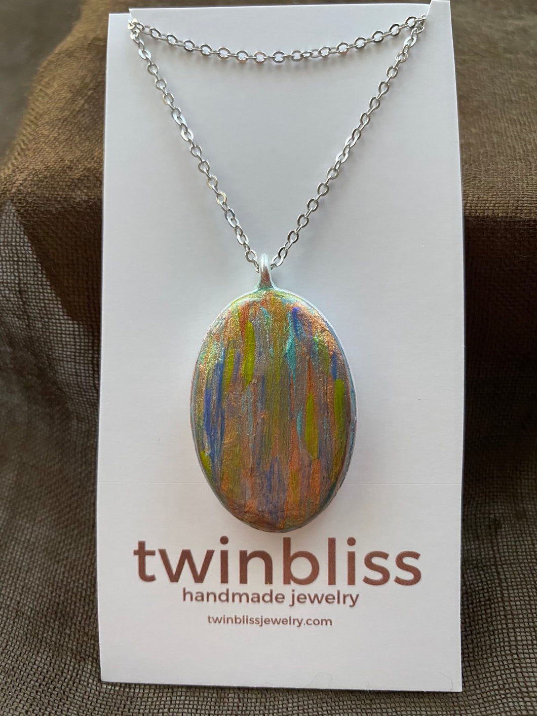 Earth & Sky Necklace - Abstract Art Oval Silver