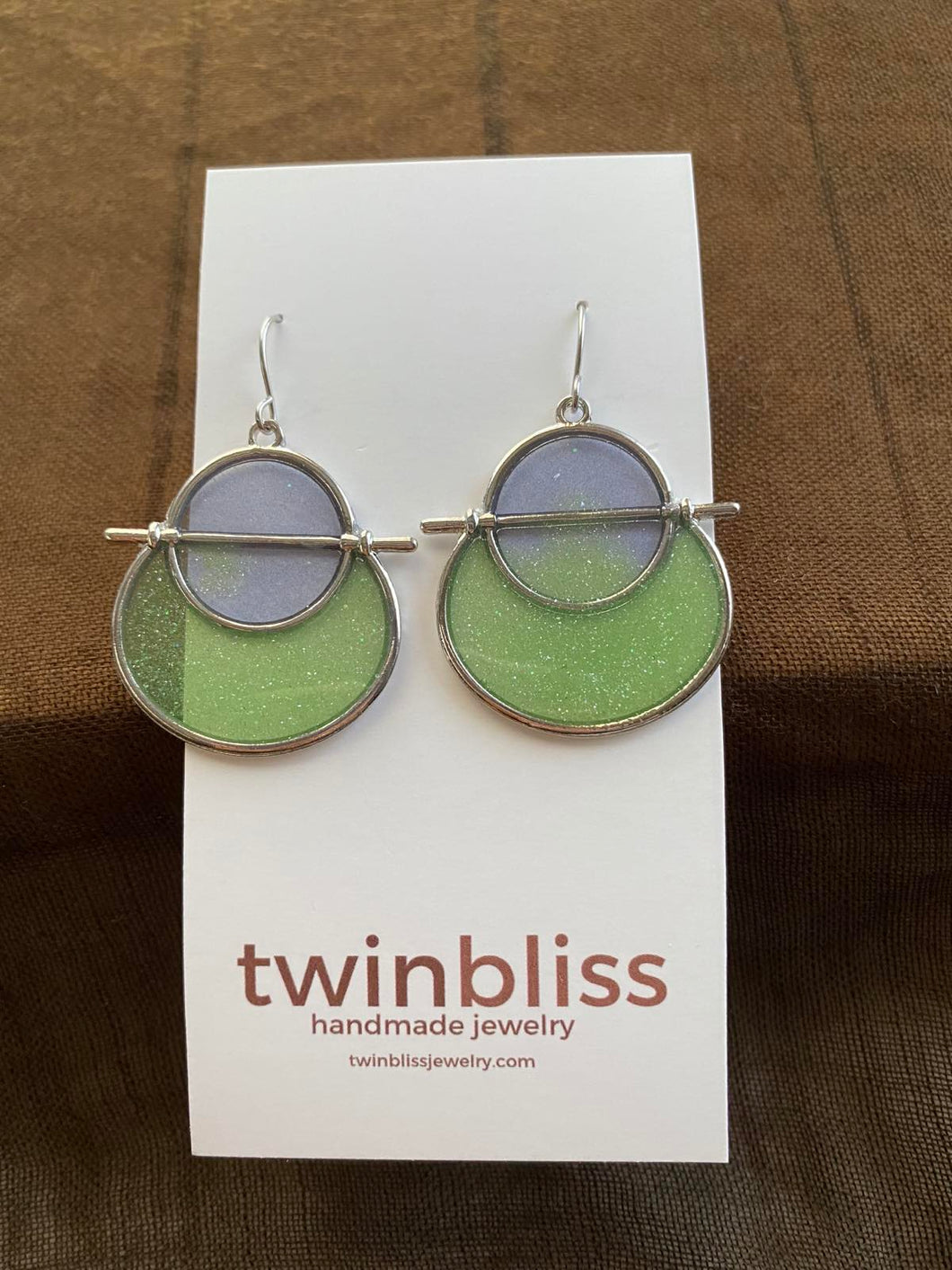 Sparkle & Shine Artisan Earrings - Purple Circle in Green Moon