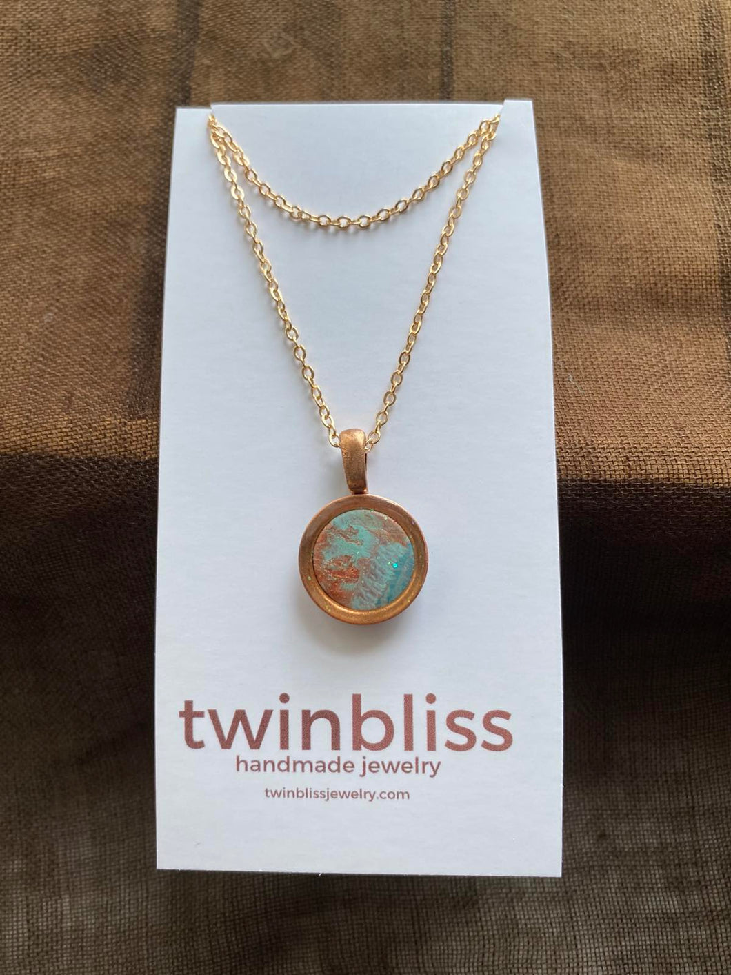 Earth & Sea Necklace - Abstract Art Copper Circle