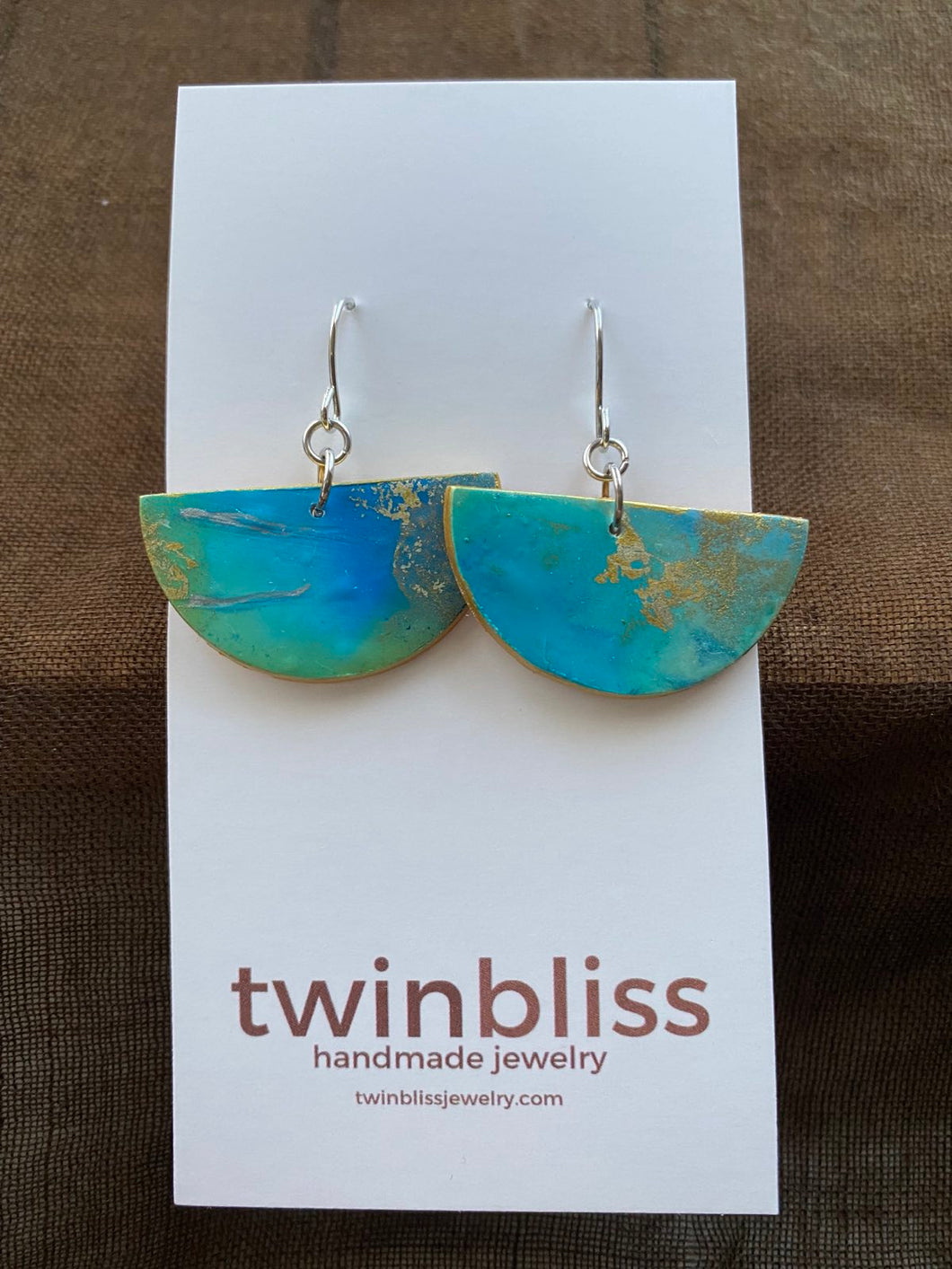 Earth & Sky Earrings - Blue/Gold Half Circle