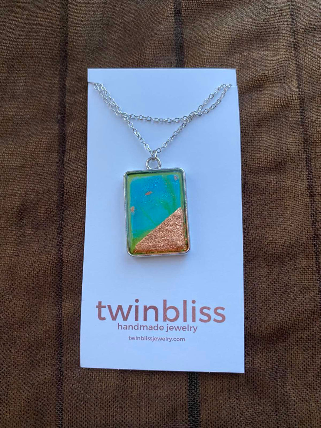 Earth & Sky Necklace- Blue/Copper Geometric REC Silver