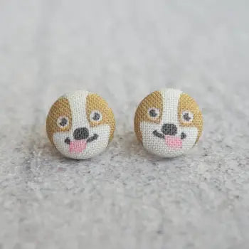 Corgi Fabric Button Earrings